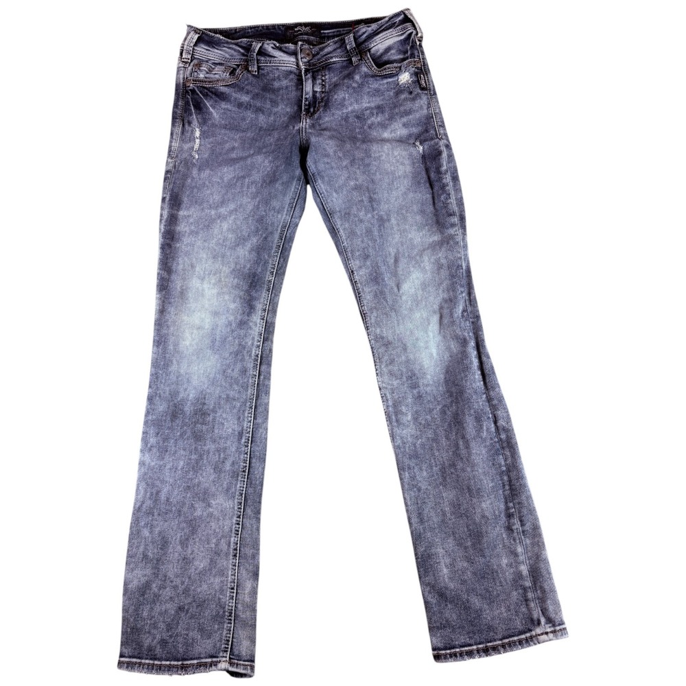 Silver Jeans Co Suki Straight Women 30 Blue Midrise Distressed Western Stretch